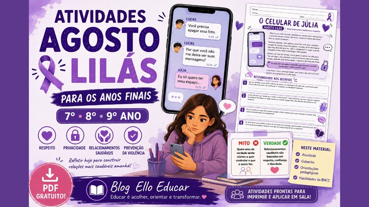 Atividades Agosto Lilás para Anos Finais: atividade sobre relacionamentos saudáveis