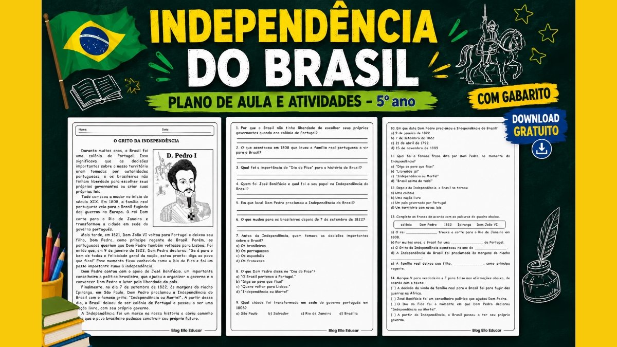 Atividades da Independência do Brasil para 5º ano: Material em PDF com gabarito