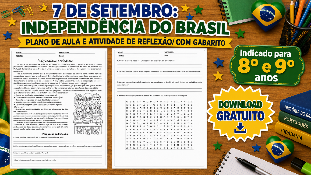 Atividades do 7 de setembro para 8º e 9º ano: Independência e cidadania
