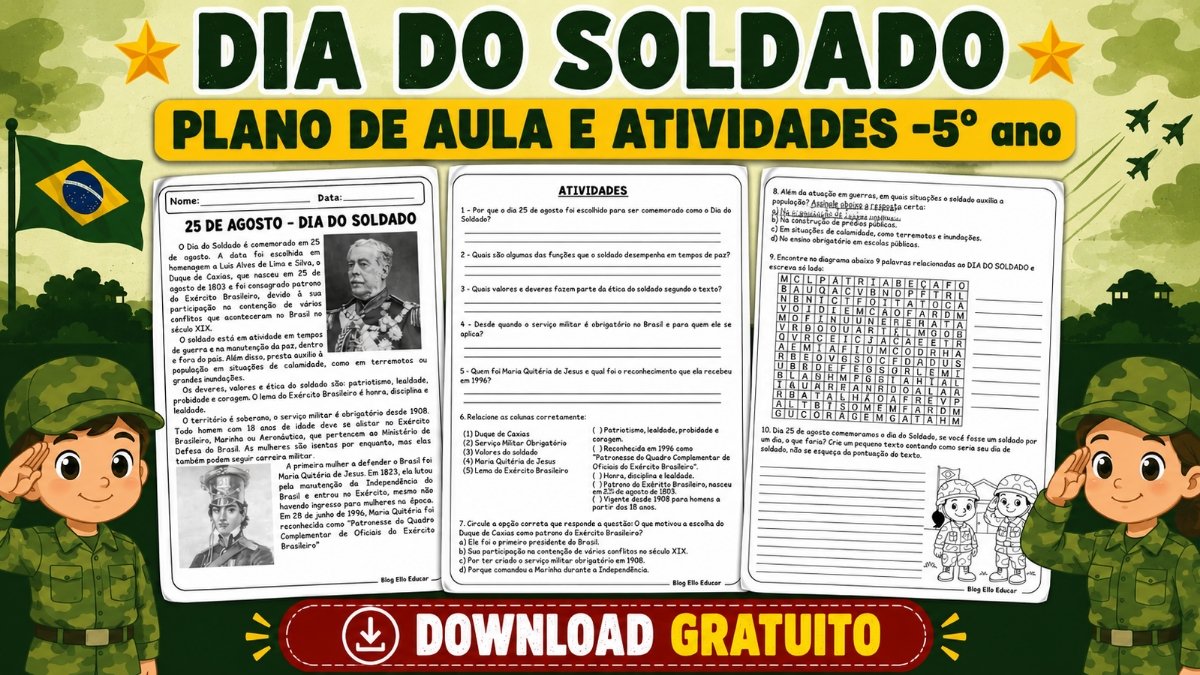 Atividades do Dia do Soldado para 5° ano: recurso em PDF com Plano de Aula