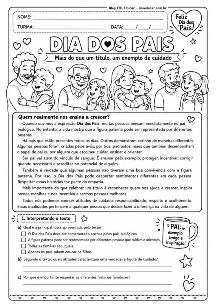 Atividades do Dia dos pais - 7° ano
