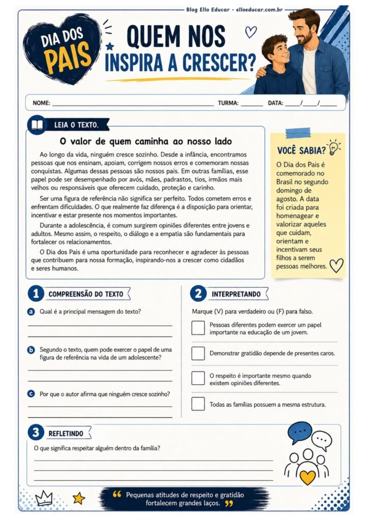 Atividades do Dia dos pais - 8° ano