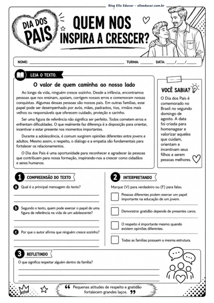 Atividades do Dia dos pais - 8° ano