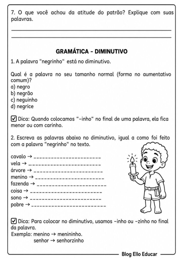 Atividades do Folclore para 4º ano - Negrinho do Pastoreio