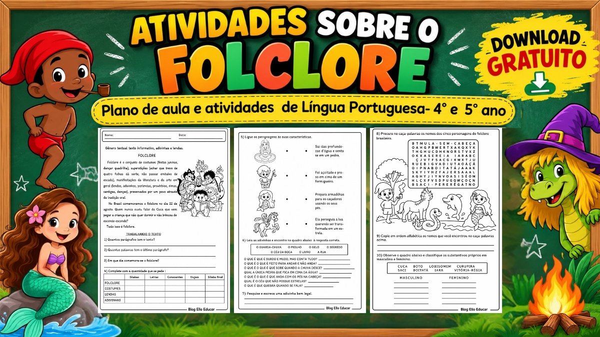 Atividades do Folclore para 4º e 5º ano com PDF gratuito e Plano e Aula