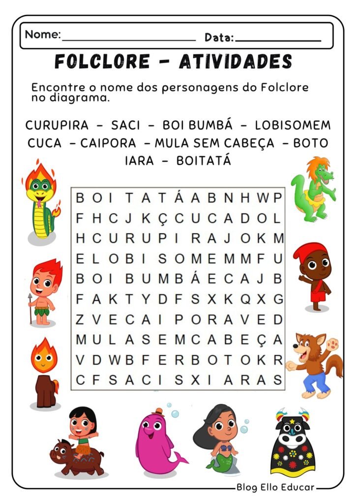 Atividades do Folclore para alfabetização