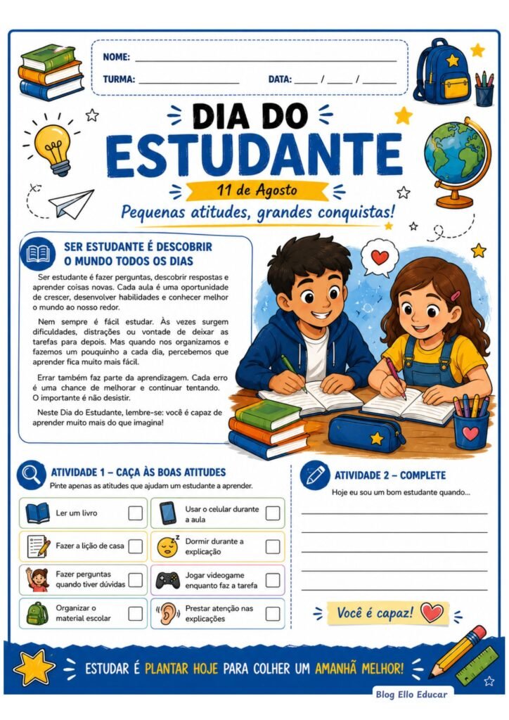 Atividades para o dia do estudante 5° ano