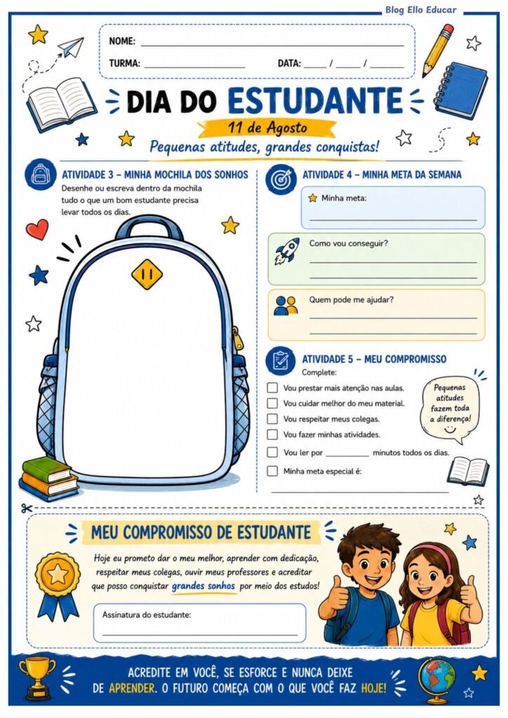 Atividades para o dia do estudante 5° ano