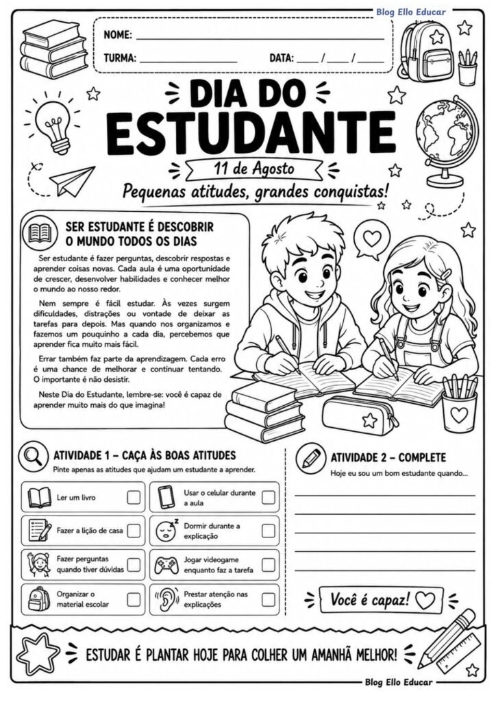 Atividades para o dia do estudante 5° ano