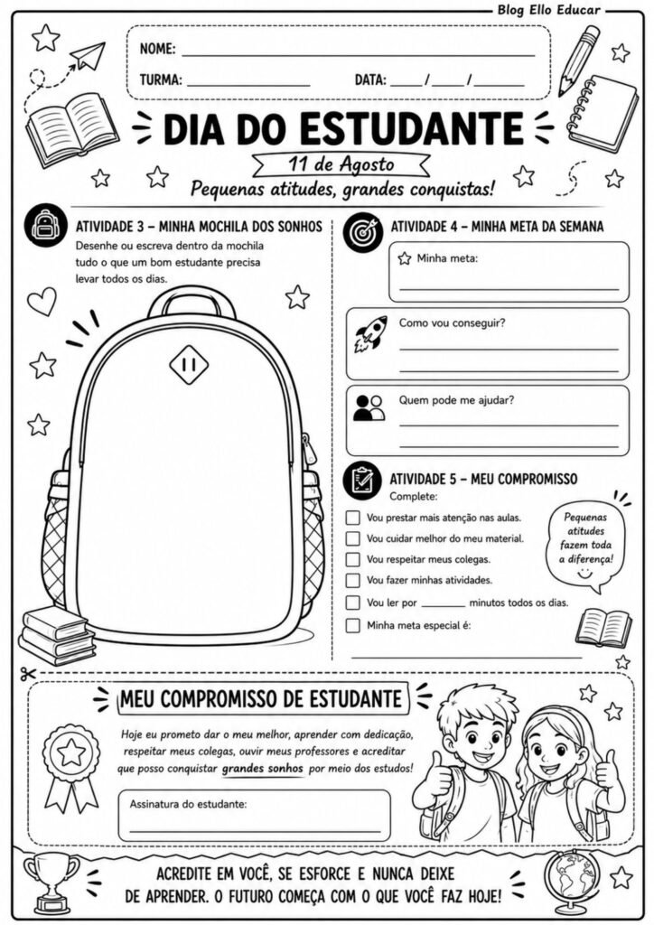 Atividades para o dia do estudante 5° ano