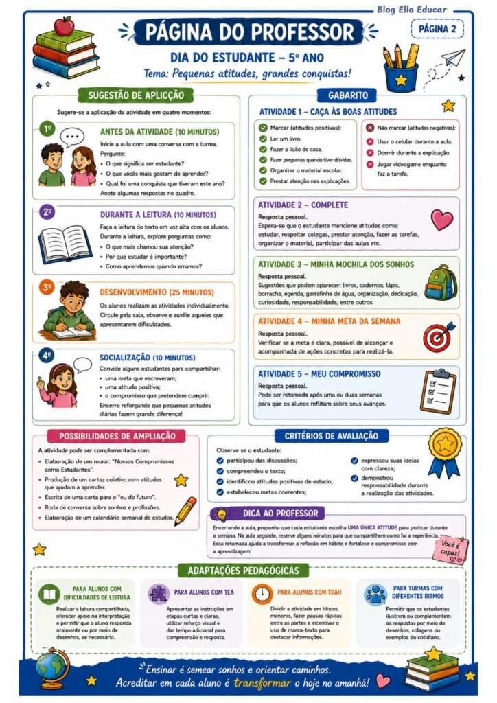 Atividades para o dia do estudante 5° ano