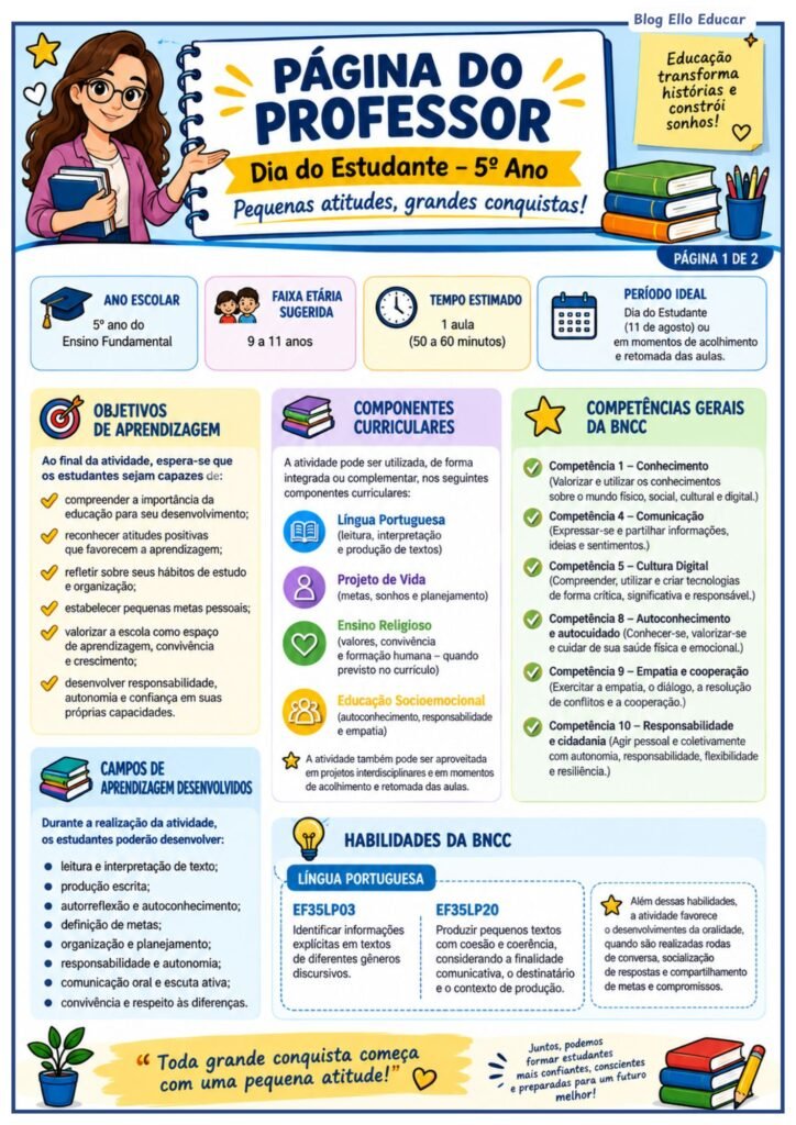 Atividades para o dia do estudante 5° ano