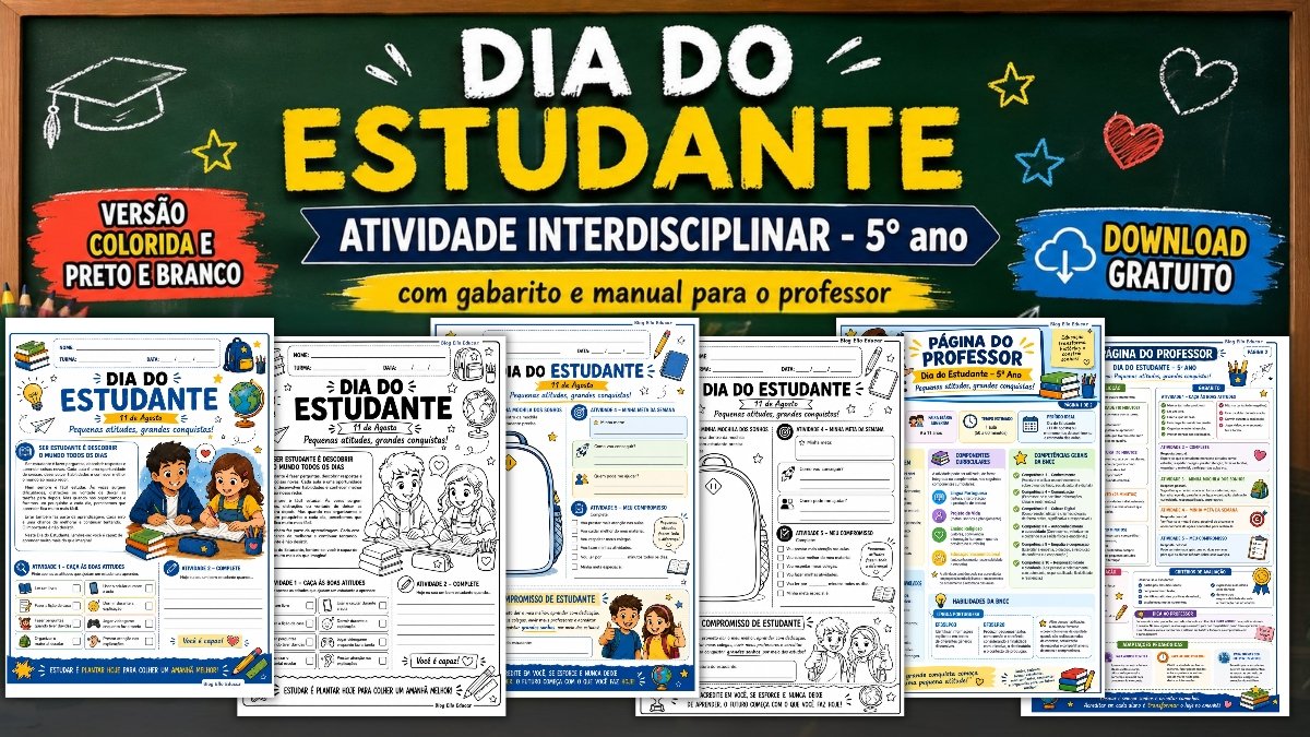 Atividade para o Dia do Estudante 5° ano: Material gratuito em PDF