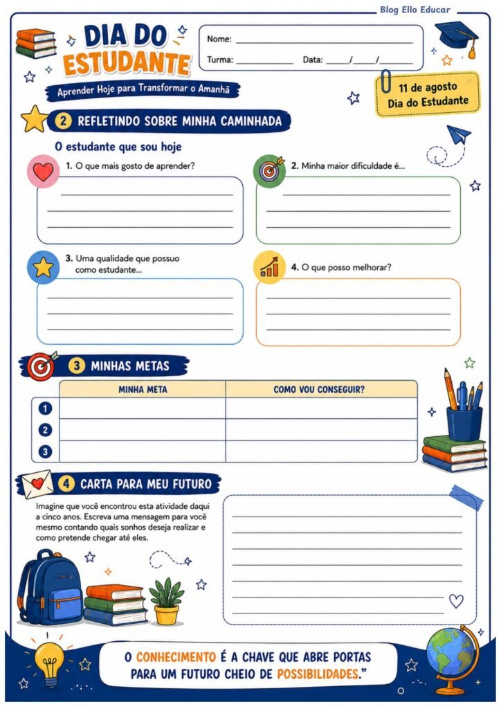 Atividades para o dia do estudante 6° ano 