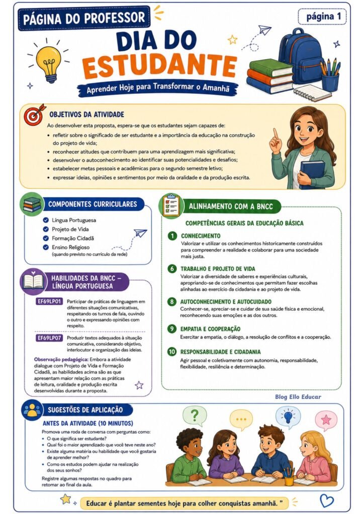 Atividades para o dia do estudante 6° ano