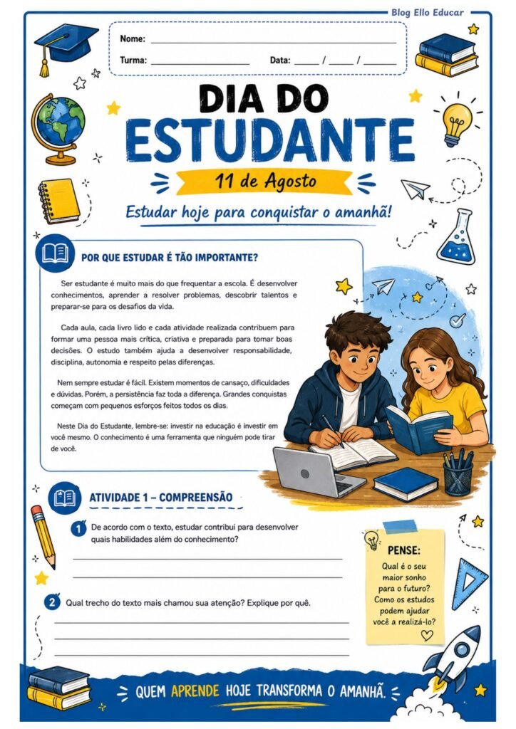 Atividades para o dia do estudante 7° ano