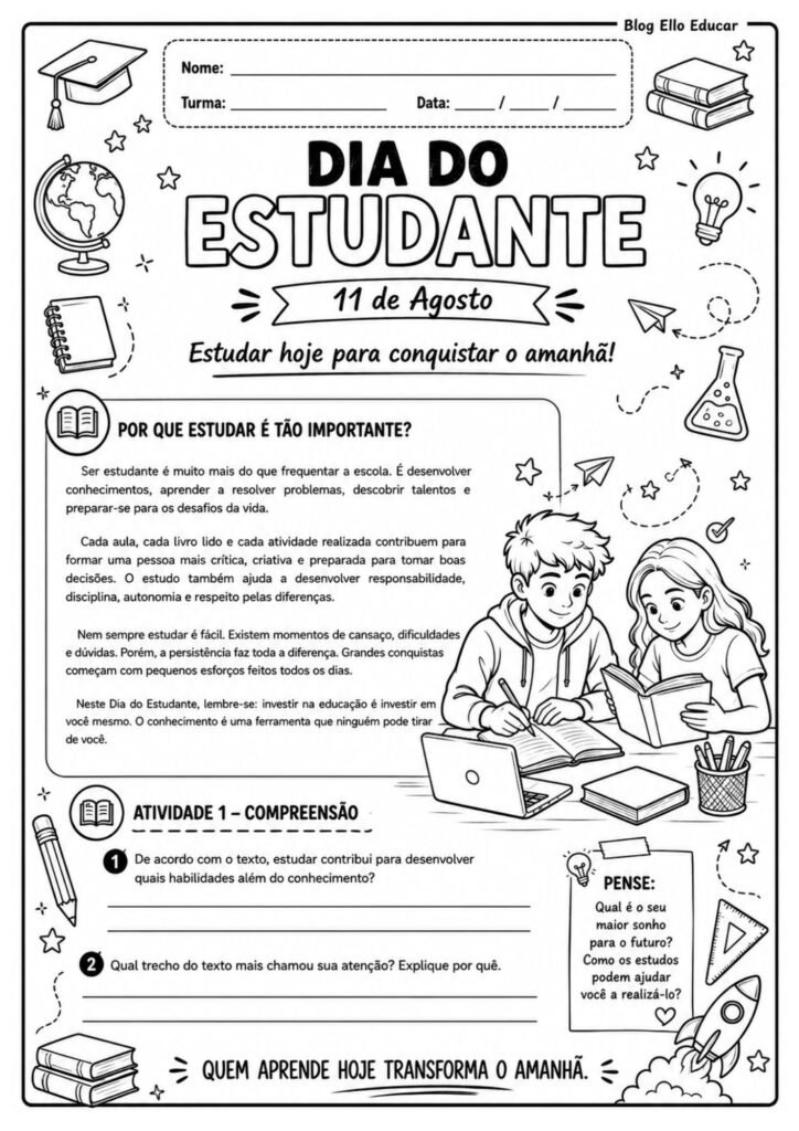 Atividades para o dia do estudante 7° ano