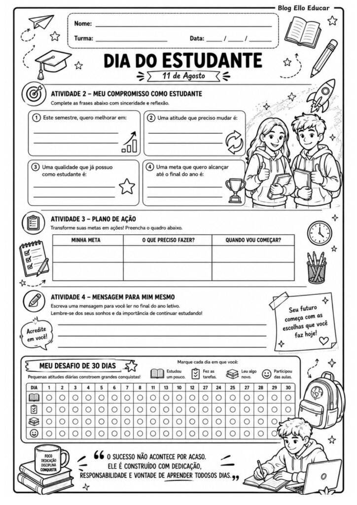 Atividades para o dia do estudante 7° ano