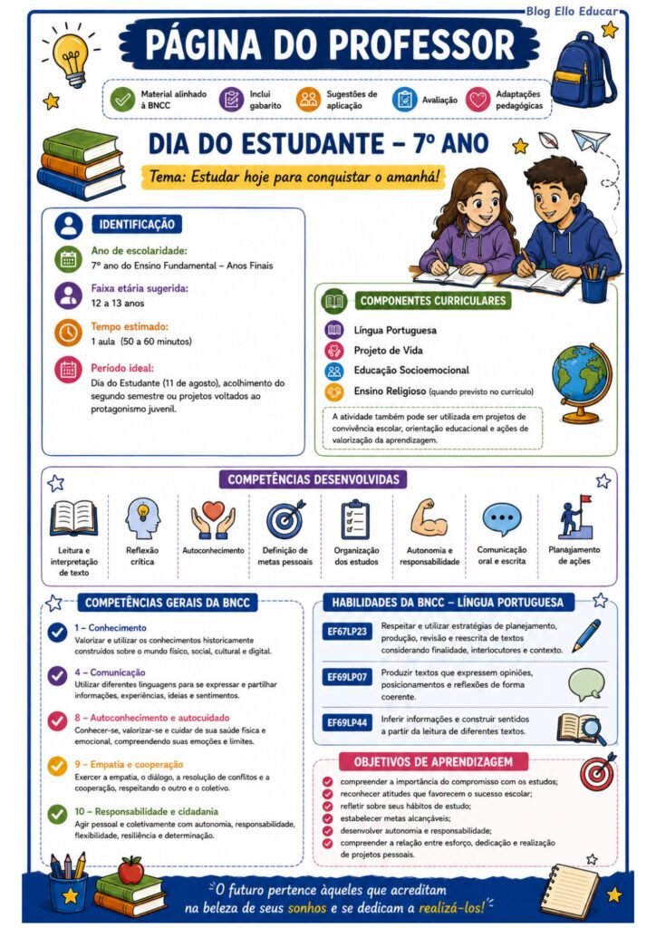 Atividades para o dia do estudante 7° ano