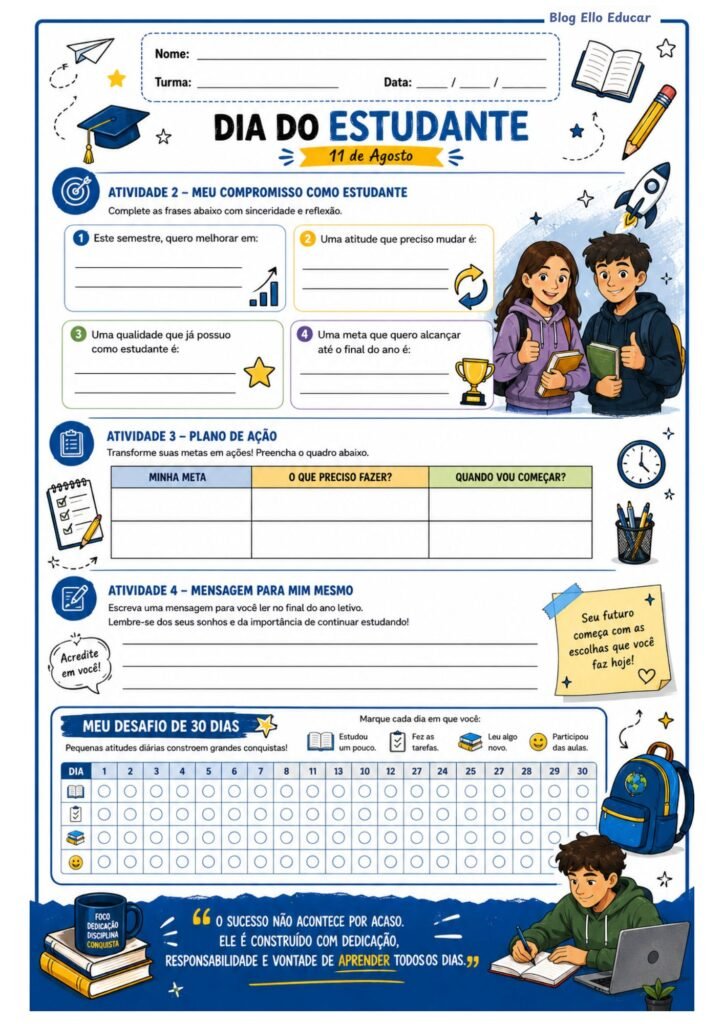 Atividades para o dia do estudante 7° ano
