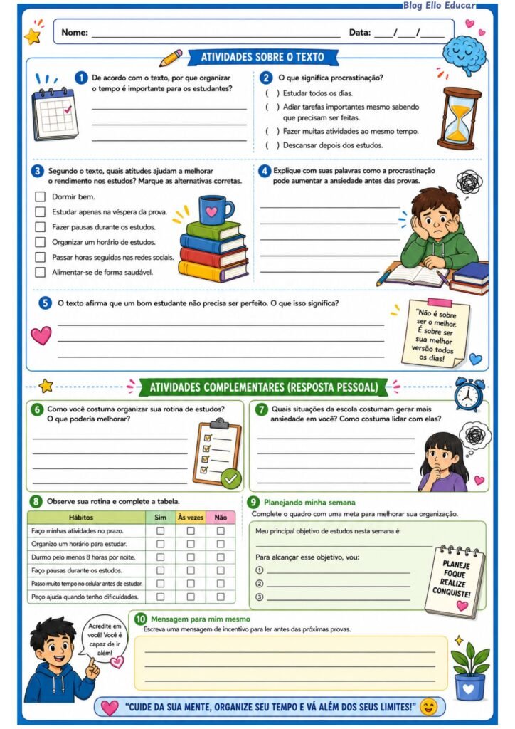 Atividades para o dia do estudante 8° ano