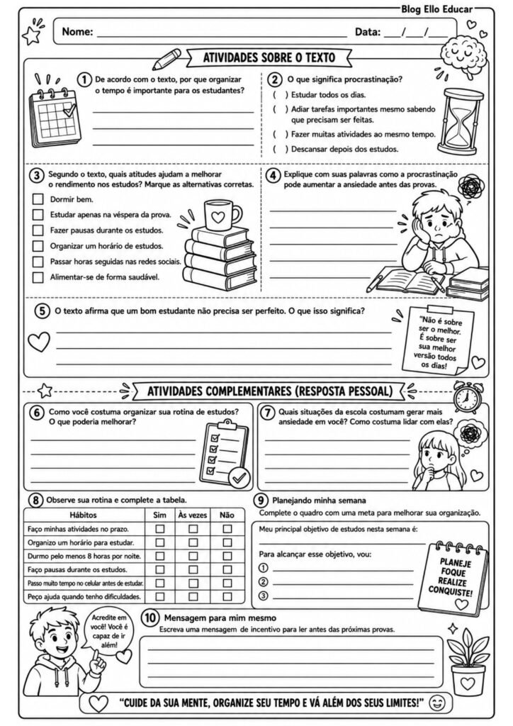 Atividades para o dia do estudante 8° ano