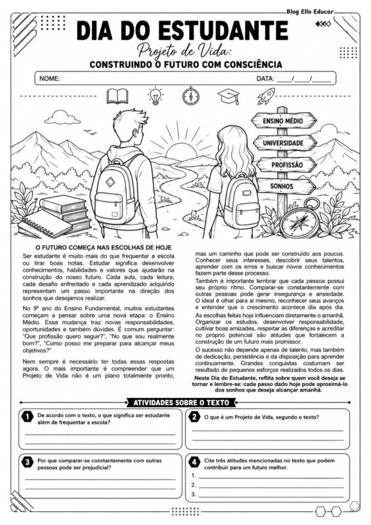 Atividades para o dia do estudante 9° ano