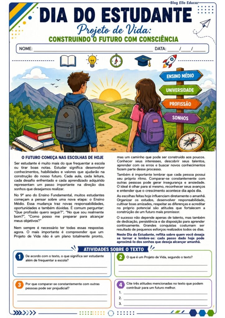 Atividades para o dia do estudante 9° ano