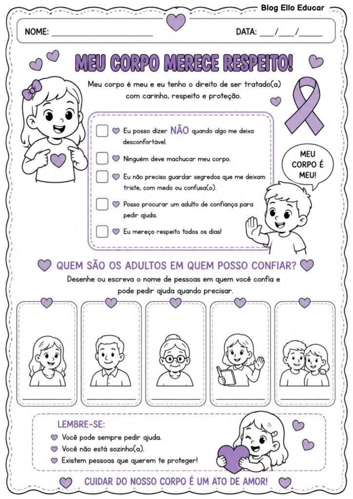 Atividades sobre o Agosto Lilás para 1° ano