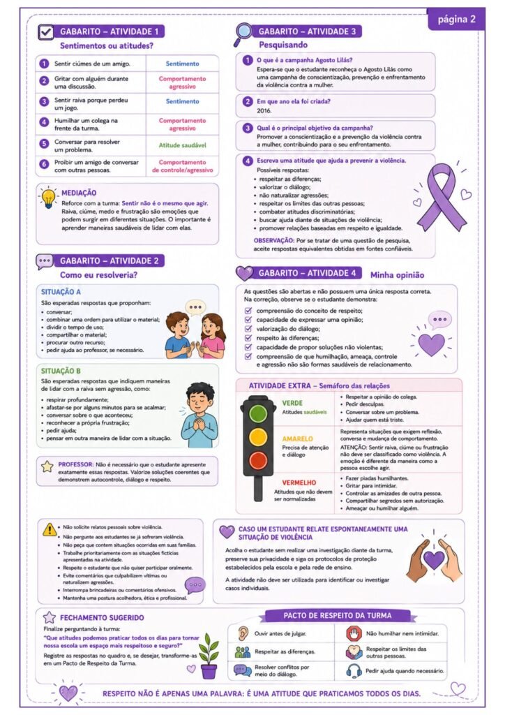 Atividades sobre o Agosto Lilás para 6° ano.