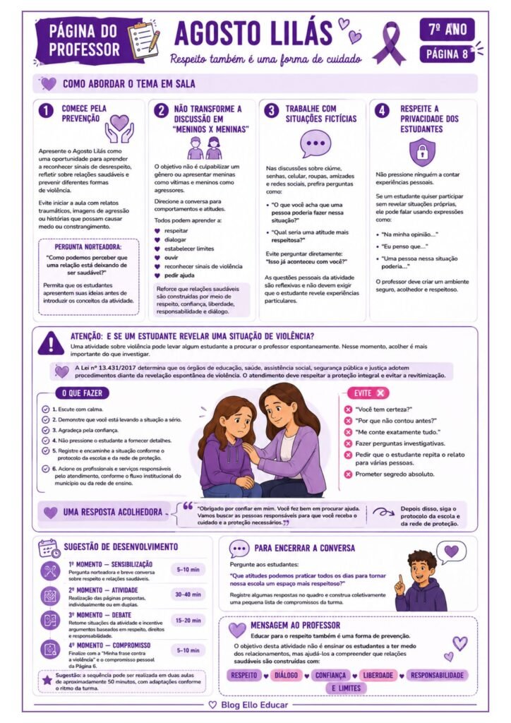 Atividades sobre o Agosto Lilás para 7° ano
