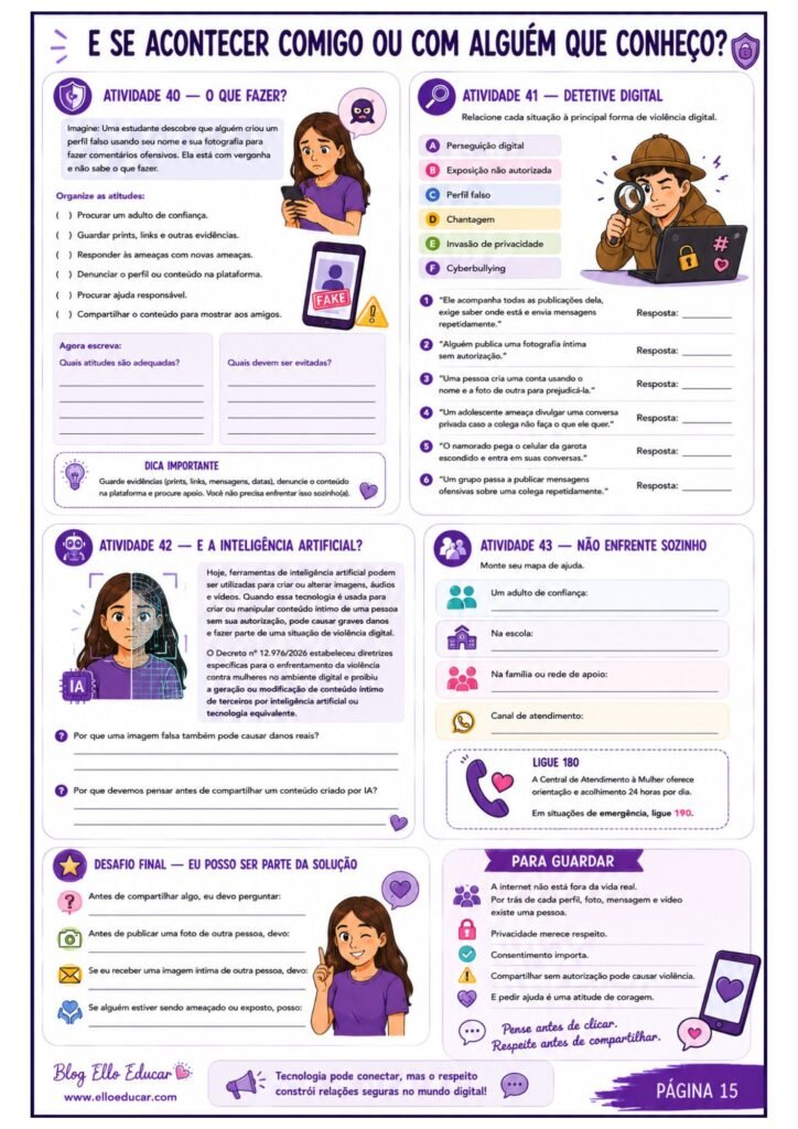 Atividades sobre o Agosto Lilás para 9° ano