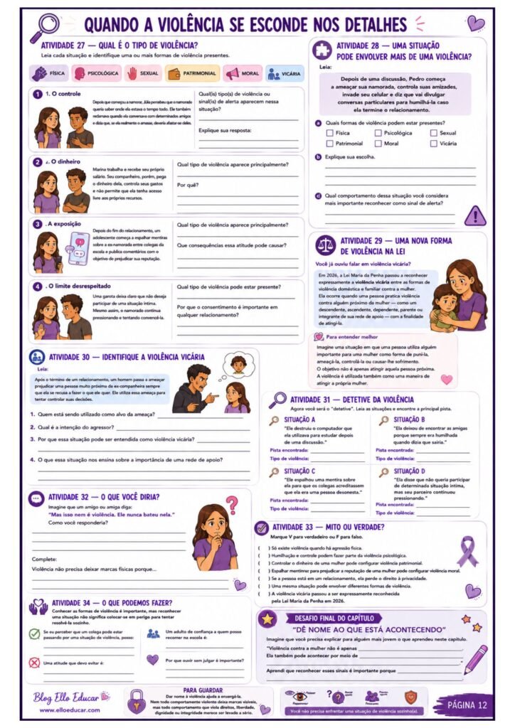 Atividades sobre o Agosto Lilás para 9° ano