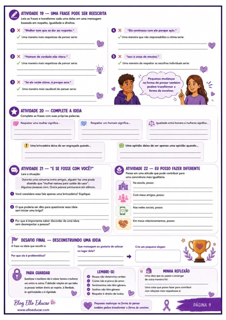 Atividades sobre o Agosto Lilás para 9° ano