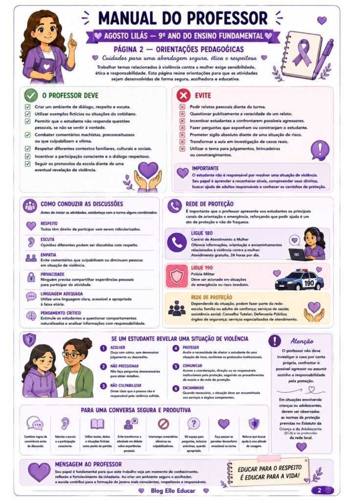Atividades sobre o Agosto Lilás para 9° ano