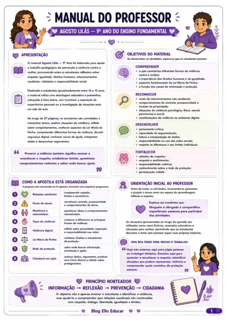 Atividades sobre o Agosto Lilás para 9° ano