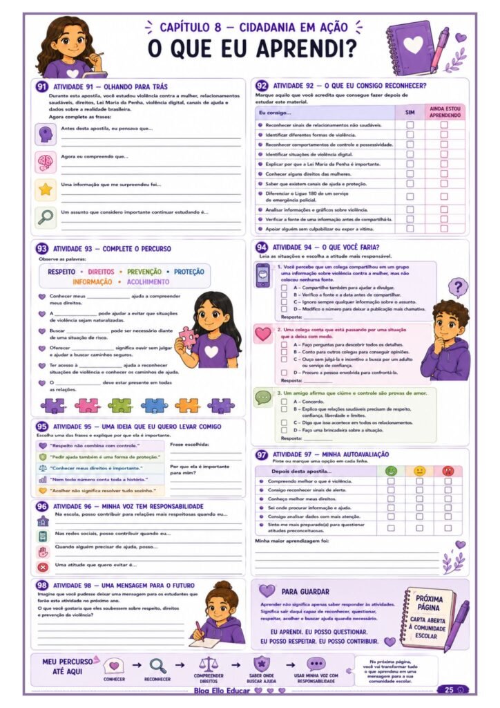 Atividades sobre o Agosto Lilás para 9° ano
