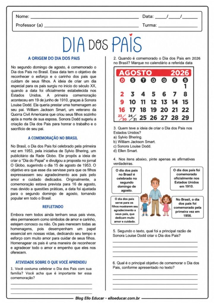 Atividades sobre o Dia das Pais 5° e 6° ano_