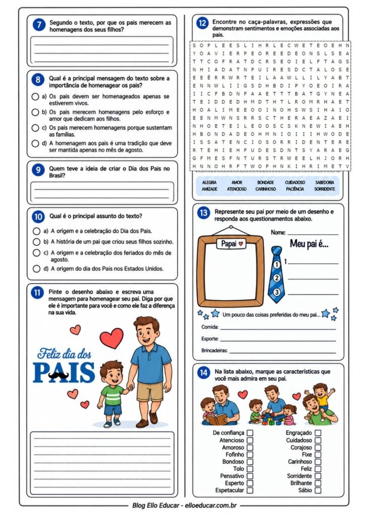 Atividades sobre o Dia das Pais 5° e 6° ano_