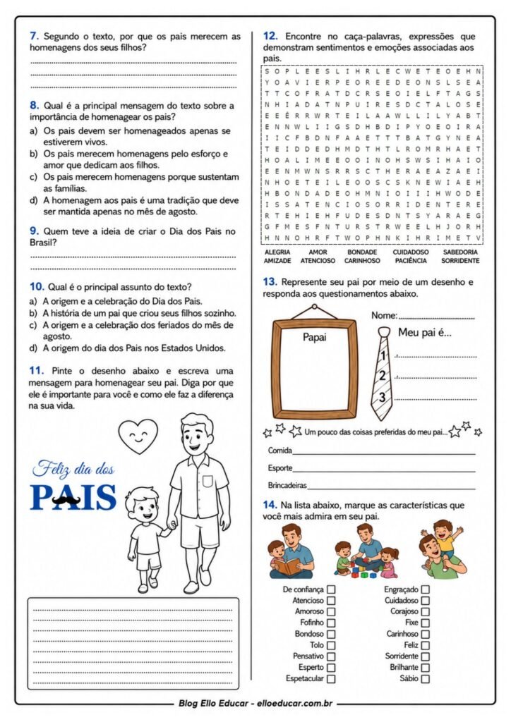 Atividades sobre o Dia das Pais 5° e 6° ano_