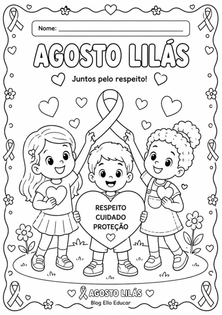 Desenhos sobre o Agosto Lilás para colorir