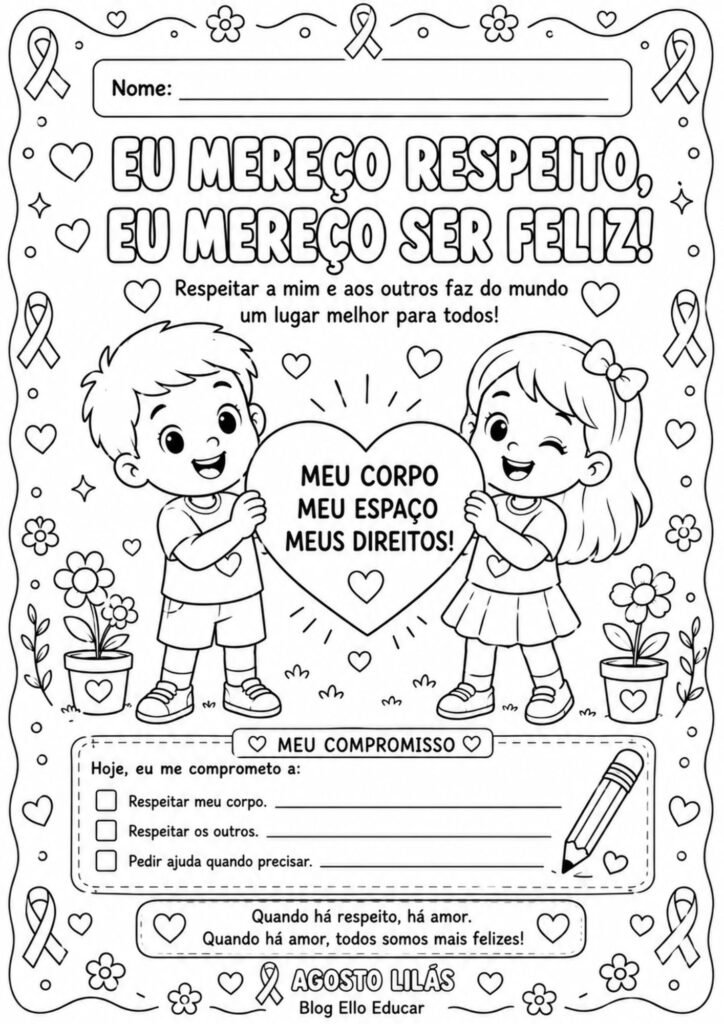 Desenhos sobre o Agosto Lilás para colorir