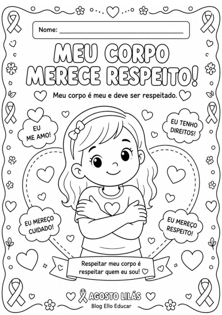 Desenhos sobre o Agosto Lilás para colorir