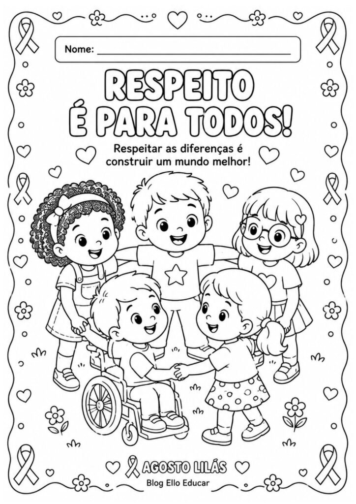Desenhos sobre o Agosto Lilás para colorir