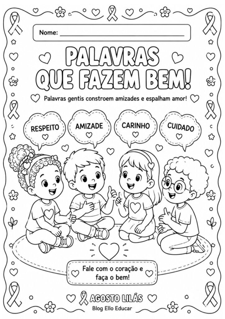 Desenhos sobre o Agosto Lilás para colorir