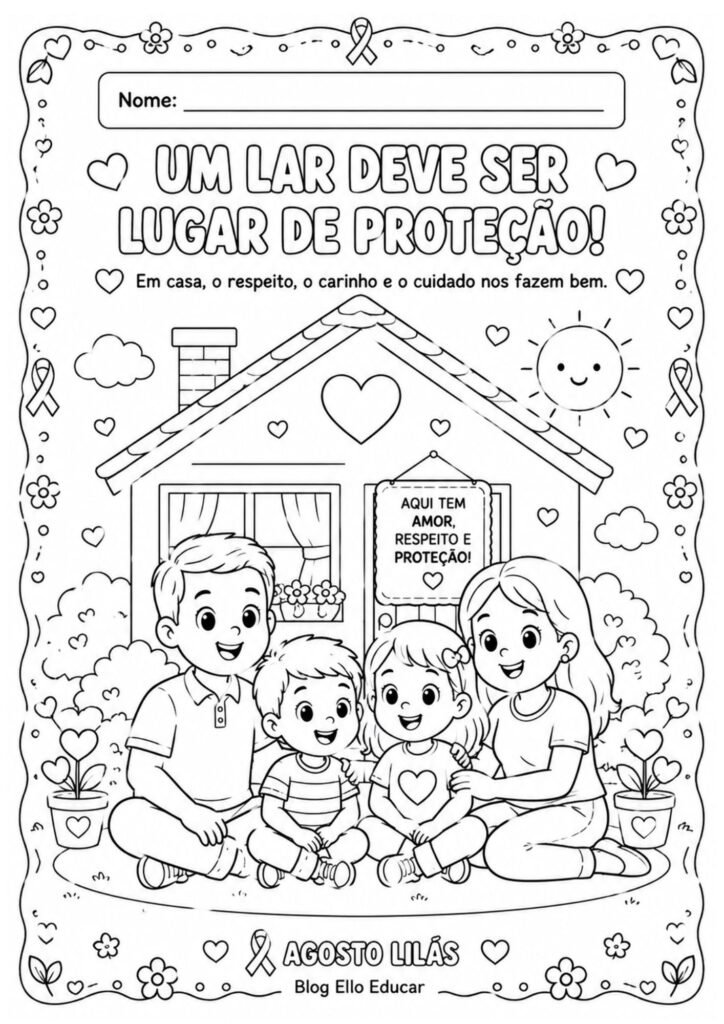 Desenhos sobre o Agosto Lilás para colorir