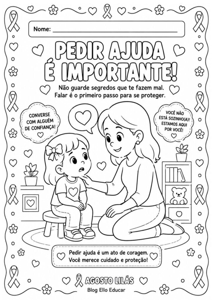 Desenhos sobre o Agosto Lilás para colorir
