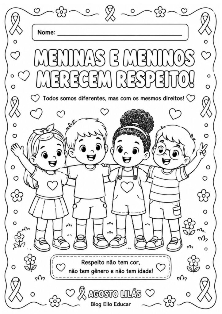 Desenhos sobre o Agosto Lilás para colorir