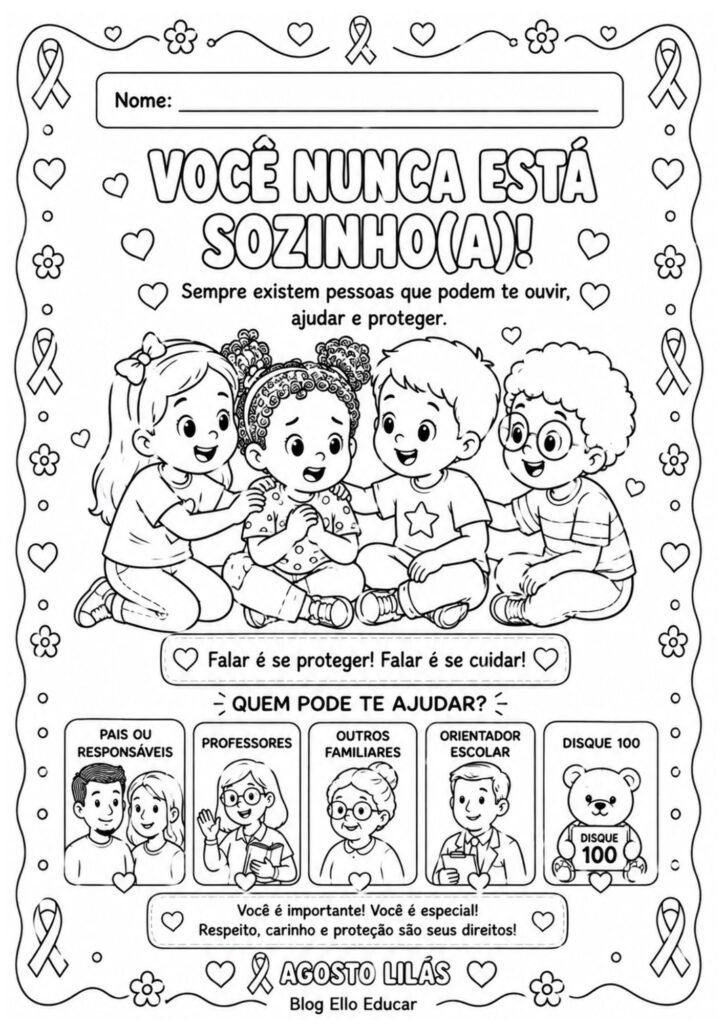 Desenhos sobre o Agosto Lilás para colorir