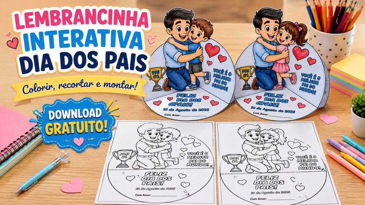 Lembrancinha Interativa Dia dos Pais para colorir: Download gratuito para imprimir